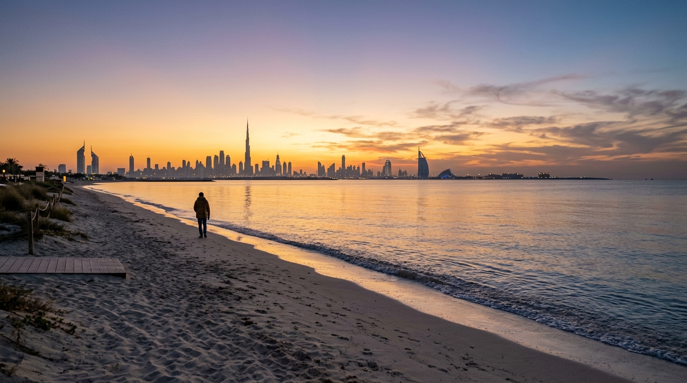 Peaceful sunset over Dubai coastline